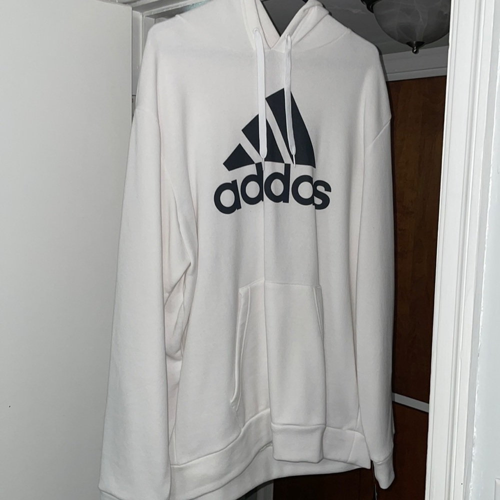 NEW mens XL Adidas white and black letter hoodie with tags.  Never worn.